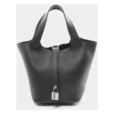 Hermes Black Leather Picotin Lock Pm Handbag