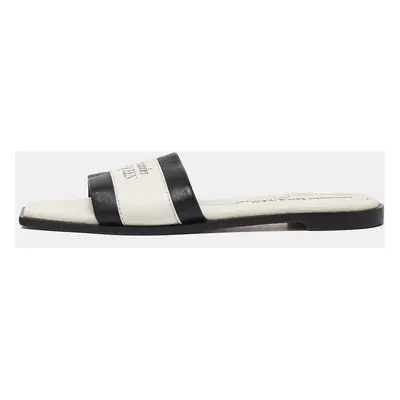 Alexander McQueen Ivory/Black Leather Flat Slides Size