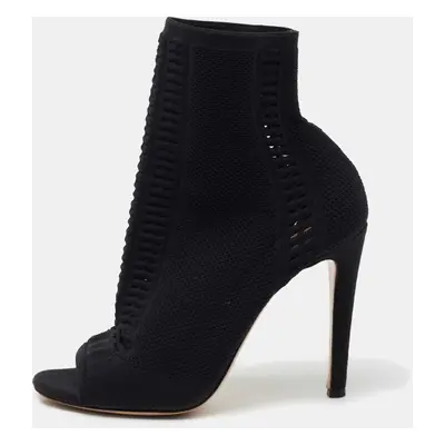 Gianvito Rossi Black Knit Fabric Vires Open-Toe Ankle Booties Size