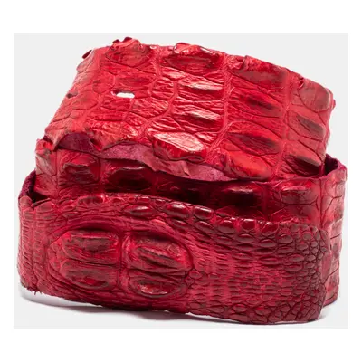 Roberto Cavalli Red Crocodile Back Horn Waist Belt