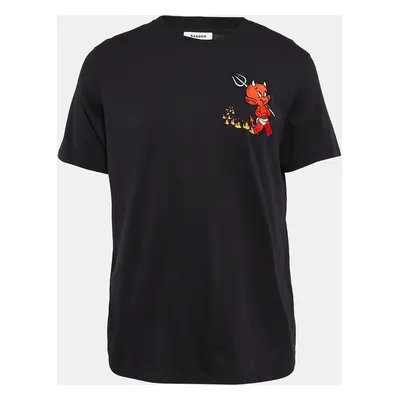 Sandro x Hot Stuff Black Embroidered Crew Neck T-shirt