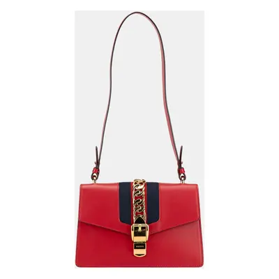 Gucci Red Small Leather Sylvie Satchel