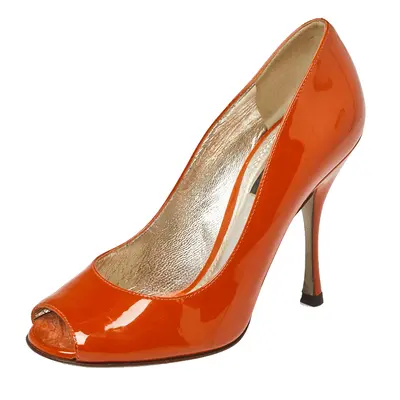 Dolce & Gabbana Burnt Orange Patent Leather Peep Toe Pumps Size