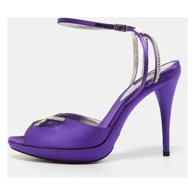 Dolce & Gabbana Purple Satin Crystal Embellished Ankle Strap Platform Sandals Size