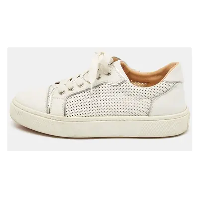 Christian Louboutin White Perforated Leather Vieirissima Sneakers Size 38.5