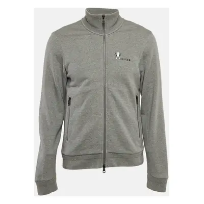 Moncler Grey Logo Print Cotton Knit Zip-Up Jacket