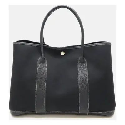 Hermes Black Canvas Leather Garden Party Pm Tote Bag