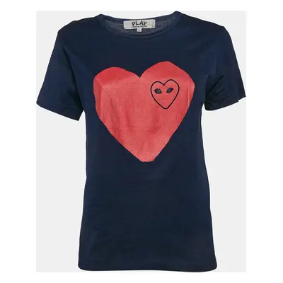 Comme des Garcons Play Navy Blue Heart Print Cotton T-Shirt