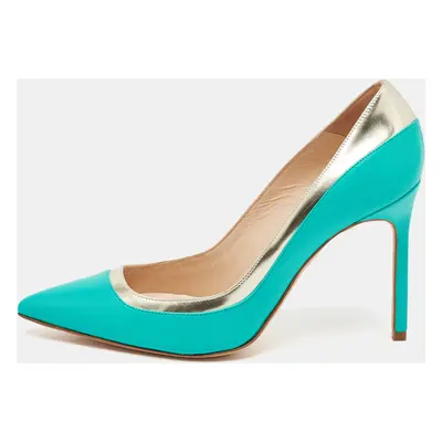 Manolo Blahnik Turquoise Blue Leather Pertati Pointed Toe Pumps Size 36.5