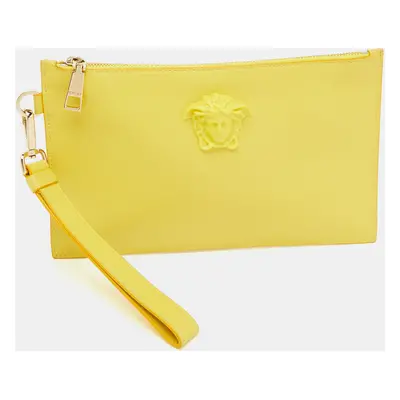 Versace Yellow Leather La Medusa Wristlet Zip Pouch