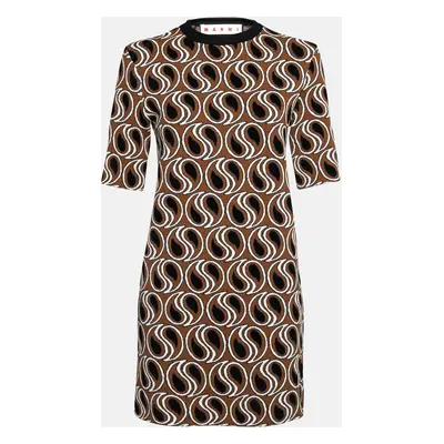 Marni Brown Jacquard Lurex Knit Short Sleeve Dress