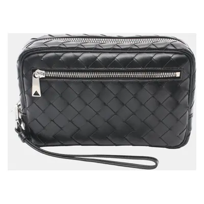 Bottega Veneta Black Leather Intrecciato Small Wristlet Bag