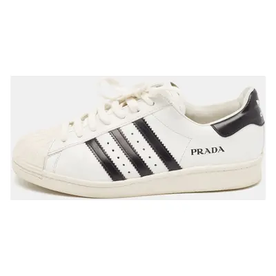 Prada X Adidas White/Black Leather Superstar Lace Up Sneakers Size