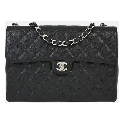 Chanel Black Calfskin Jumbo Classic Flap Shoulder Bag