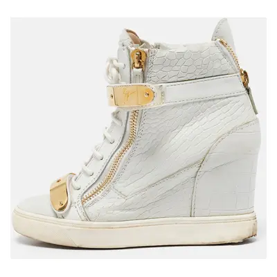 Giuseppe Zanotti Grey Croc Embossed Leather Coby High Top Sneakers Size