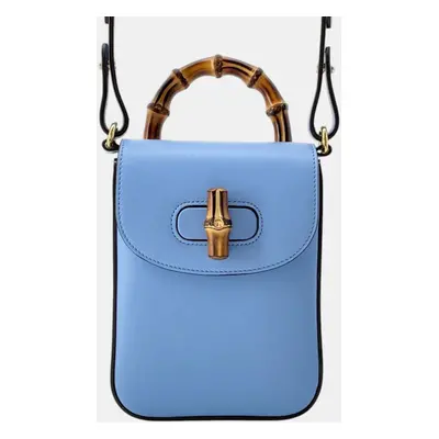 Gucci Light Blue Leather Bamboo Backpack