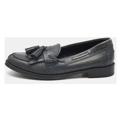 Tod's Dark Grey Leather Tassel Bow Fringe Detail Loafers Size 37.5