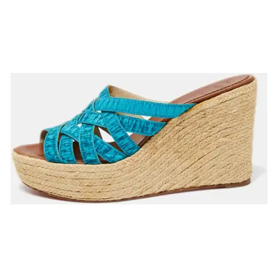 Christian Louboutin Two-Tone Pleated Fabric Crepon Espadrille Platform Wedge Sandals Size