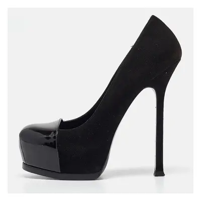 Saint Laurent Black Patent Leather and Suede Tribtoo Platform Pumps Size