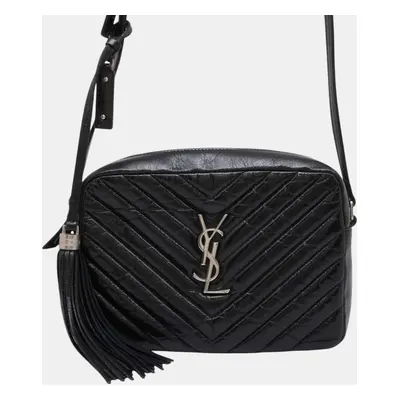 Saint Laurent Black Leather Lou Camera V-Stitch Tassel Shoulder Bag