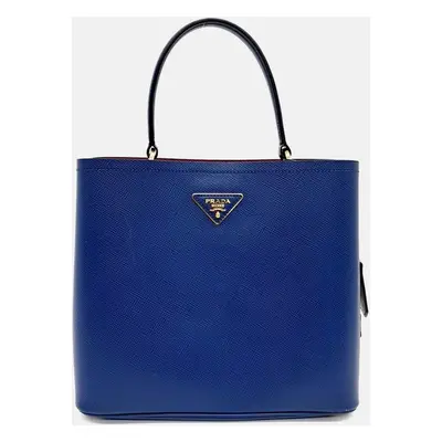 Prada Blue Leather Prada Saffiano Duble Tote Bag