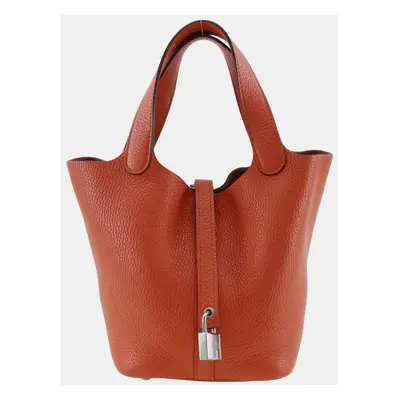 Hermes Orange Leather Picotin Lock Pm Handbag