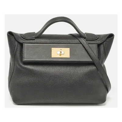 Hermes Noir Taurillon Maurice and Swift Leather Gold Finish 24/24 Bag