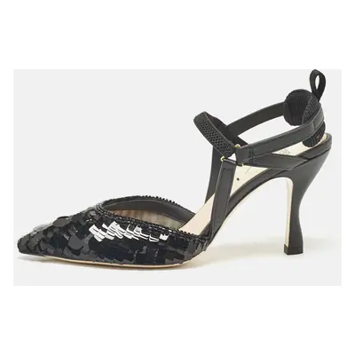 Fendi Black Leather and Sequins Colibri Slingback Pumps Size