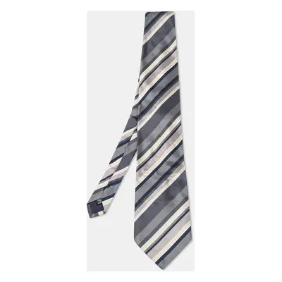 Yves Saint Laurent Vintage Grey Striped Silk Tie