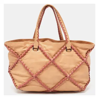 Bottega Veneta Beige/Burgundy Quilted Leather Shopper Tote