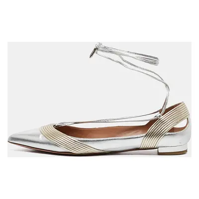 Aquazzura Silver/Gold Leather Ankle Wrap Ballet Flats Size