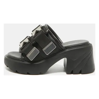 Bottega Veneta Black Leather and Nylon Flash Bomber Slide Sandals Size