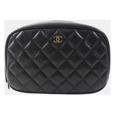 Chanel Black Leather Caviar Skin Cosmetic Travel Pouch