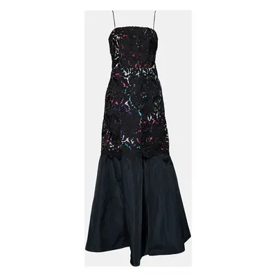 Emporio Armani Black Printed Satin & Lace Overlay Maxi Dress