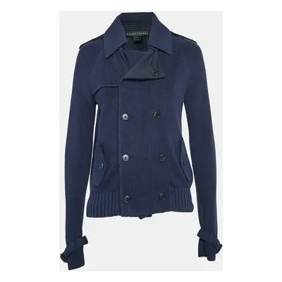 Ralph Lauren Navy Blue Rib Knit Double Breasted Jacket