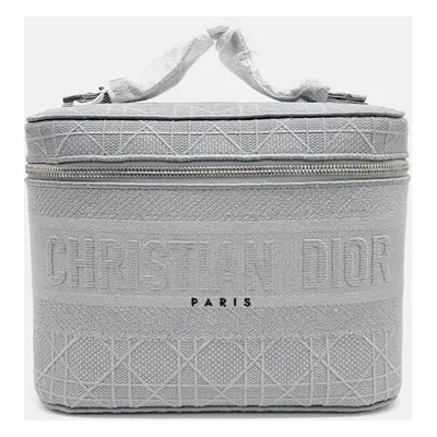 Dior Grey Fabric Cannage Embroidery Travel Vanity Bag