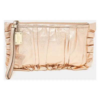 Dolce & Gabbana Rose Gold Leather Ruffle Wristlet Clutch