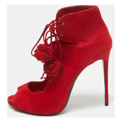 Le Silla Red Suede Lace Up Ankle Length Boots Size