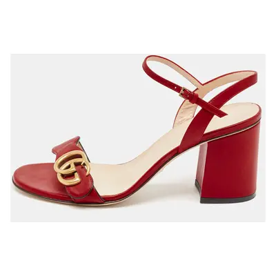 Gucci Red Leather GG Marmont Ankle Strap Sandals Size 37.5