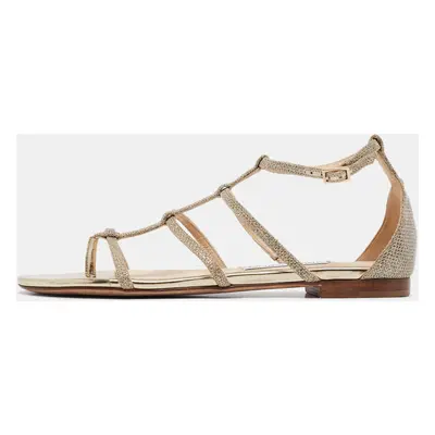 Jimmy Choo Gold Glitter Strappy Flat Sandals Size