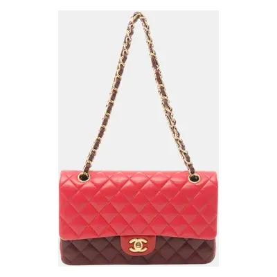 Chanel Leather Lambskin Sheepskin Red Bordeaux Matelasse W-Flap Shoulder Bag