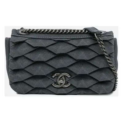 Chanel Blue Small Pleated Denim Scale Effect Turtle Flap