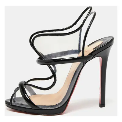 Christian Louboutin Black Patent Leather and PVC Aqua Ronda Slingback Sandals Size 36.5