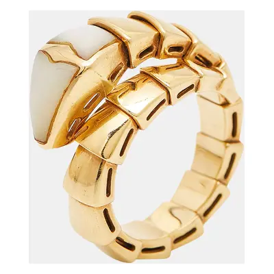 Bvlgari Serpenti Viper Mother of Pearl 18k Yellow Gold Ring Size