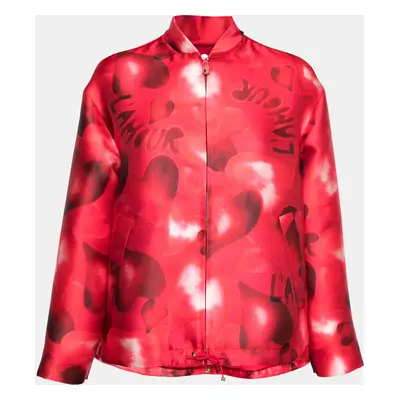 Valentino Red Printed Satin Zip Front Oversized Jacket