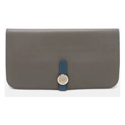 Hermes Blue Grey Leather Dogon Long Bifold Wallet