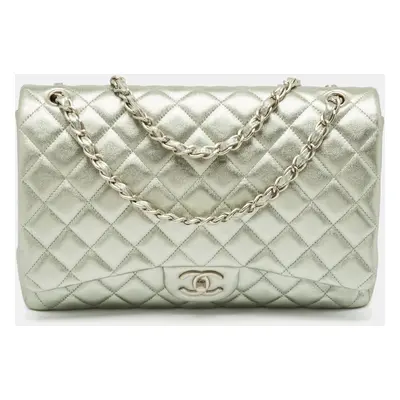 Chanel Metallic Mint Green Quilted Leather Maxi Classic Double Flap Bag