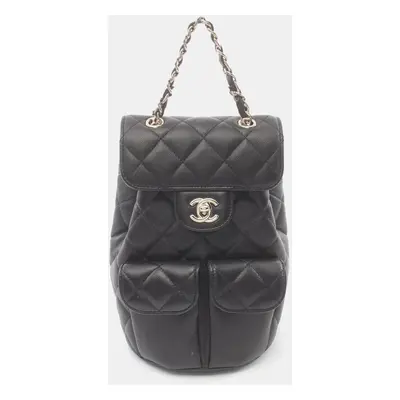 Chanel Caviar Skin (Grained Calf) Black Matelasse Backpack