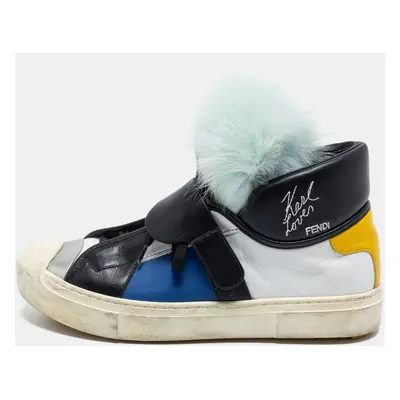 Fendi Multicolor Leather And Fox Fur Karlito High Top Sneakers Size