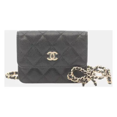 Chanel Caviar Skin Grained Calfskin Black Matelasse Chain Belt Bag